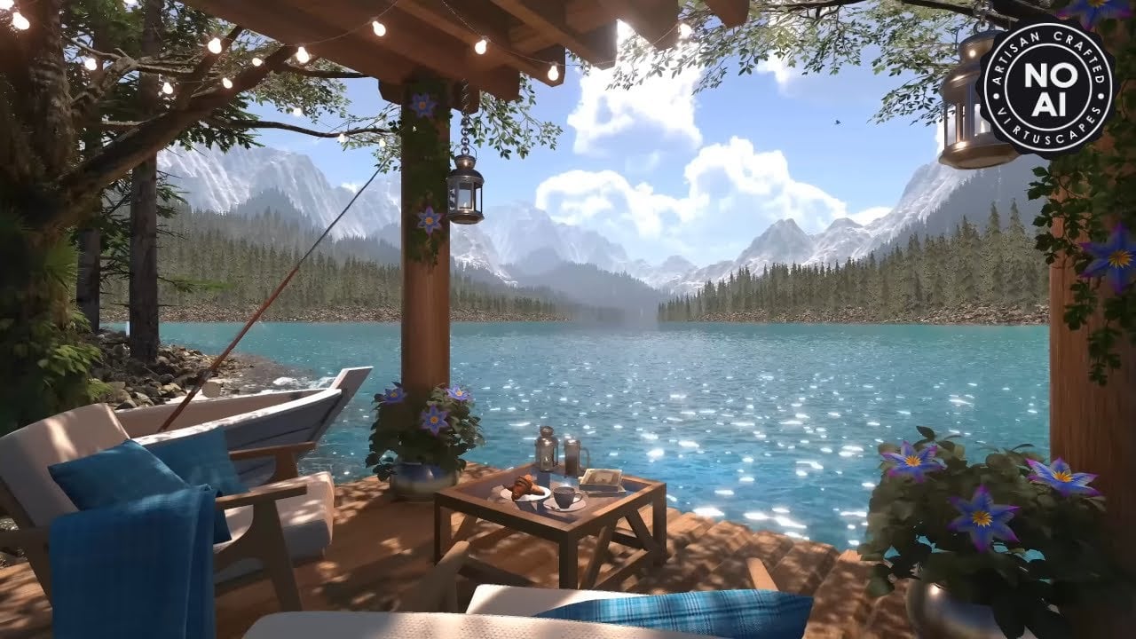 Emerald Lake | Day & Sunset Ambience | Wind Chimes, Birds, Water & Forest Nature Sounds