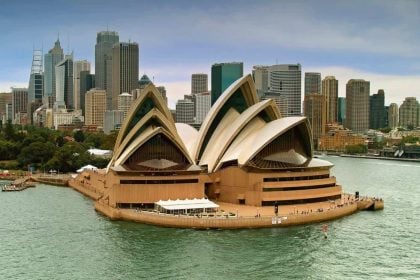 Iconic Sydney Opera House by the waterfront.