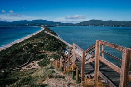 Scenic coastal walkway on Bruny Island with ocean views.
