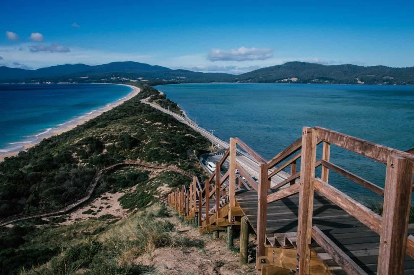 Scenic coastal walkway on Bruny Island with ocean views.