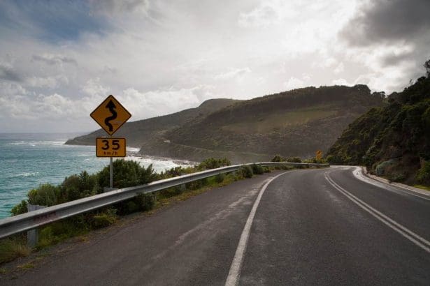 Curvy coastal road along the Great Ocean Road, Australia.