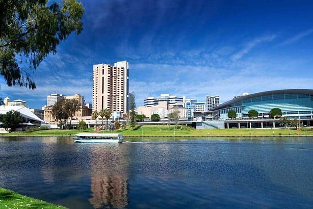 Scenic Adelaide River Torrens with Cityscape.