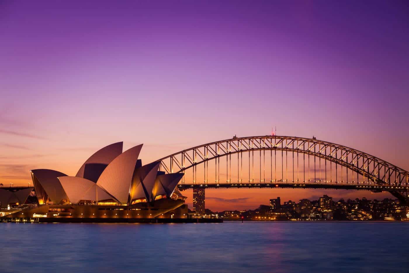 Sydney Opera House and Harbour Bridge at dusk