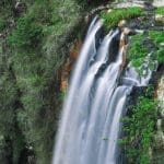 Majestic Purling Brook Waterfall surrounded by lush greenery.