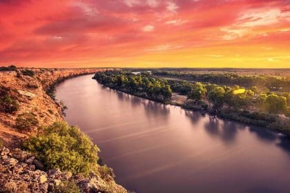 Sunset over serene Murray River landscape