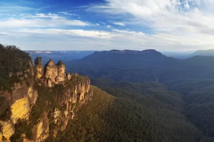 Three Sisters rock formation in the Blue Mountains, Australia.