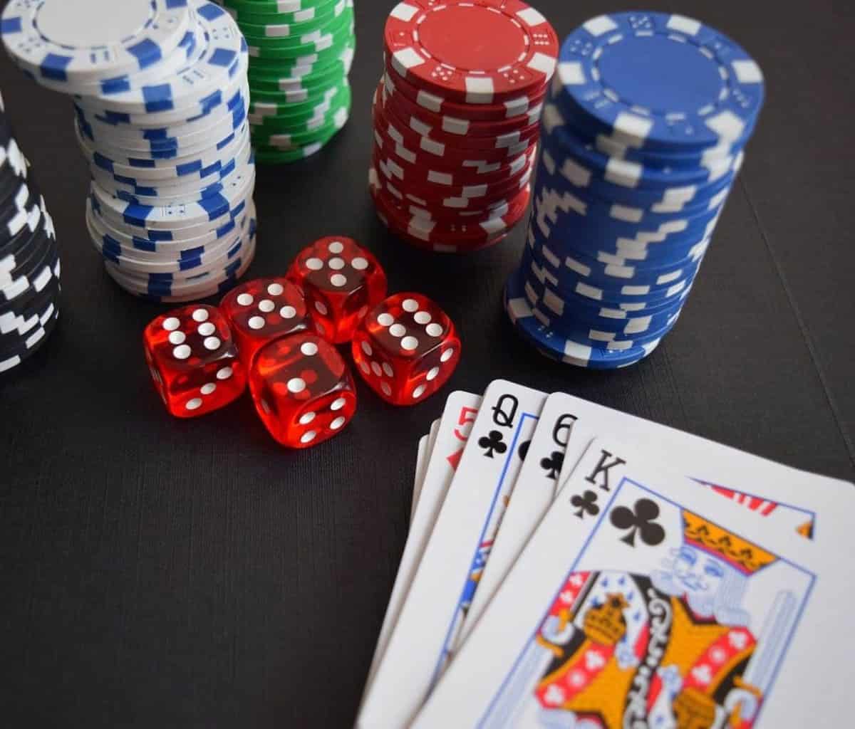 playing card and poker chips and dices