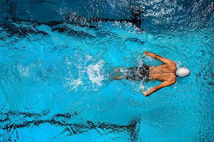 Swimmer in Pool During Swimming Lesson