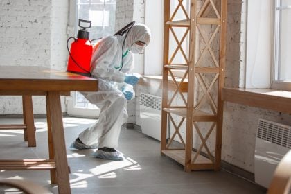 Exterminator treating home for termites, showcasing prevention costs.